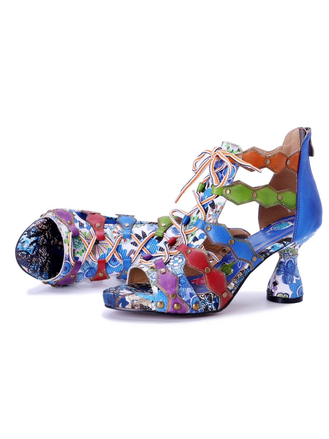 Soffia | Modern Day Color Leather Studded Heels