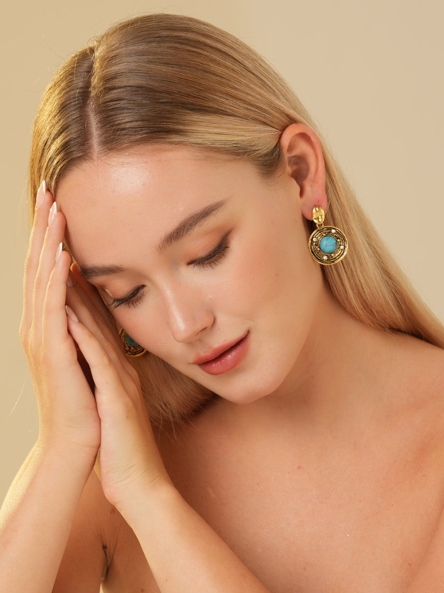 Pierre Turquoise Gold Plated Earrings