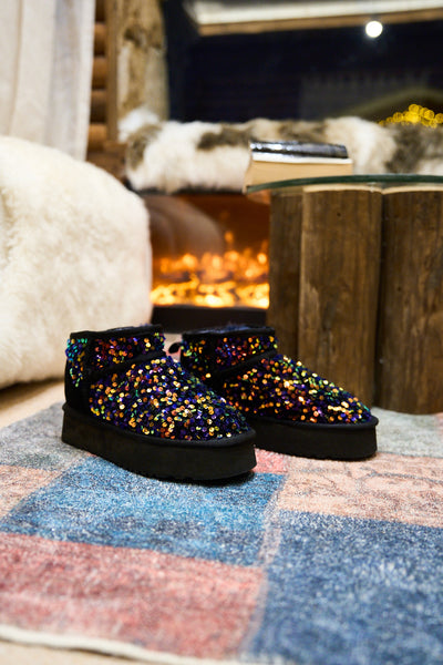 Smaibulun Ugg | Mini Glitter Low Ankle Platform Boots - Multi