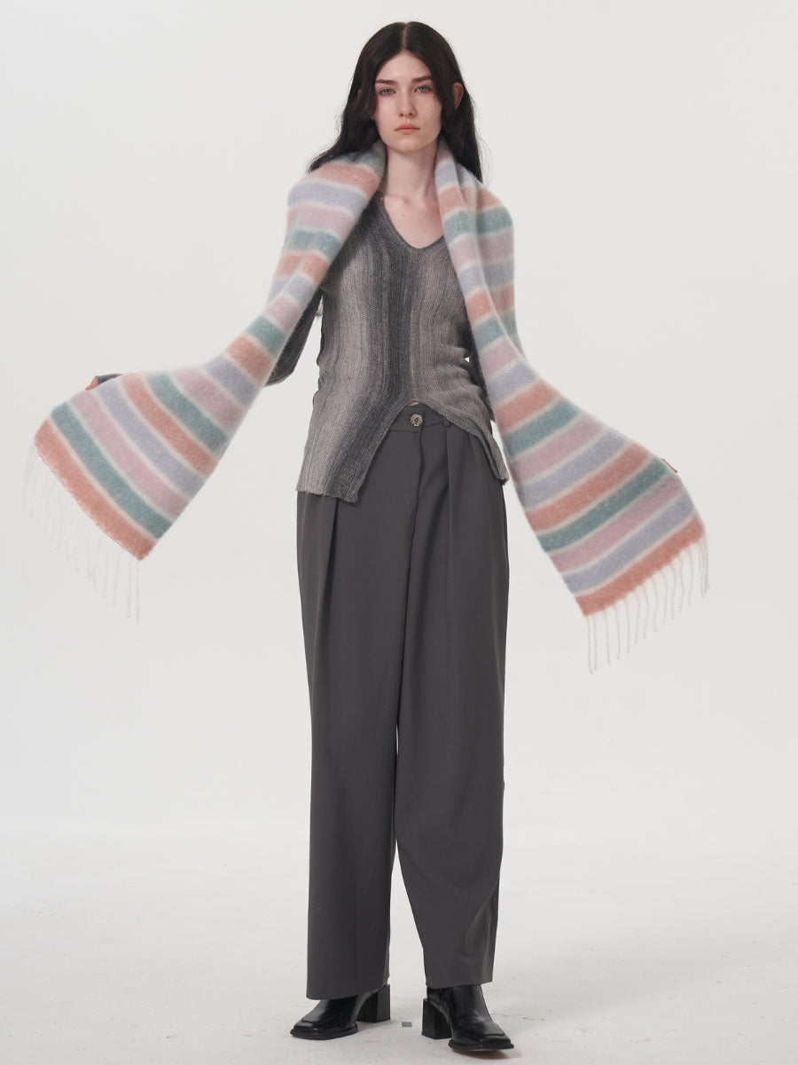 Dopamine Wool Blend Stripe Tassel Blanket Scarf - Pink