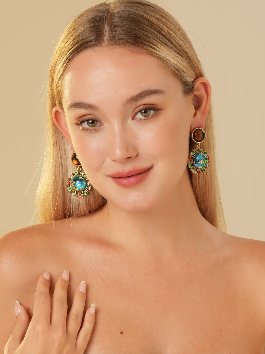 Foil Colored Glaze Gold Plated Drop Earrings