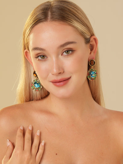 Foil Colored Glaze Gold Plated Drop Earrings