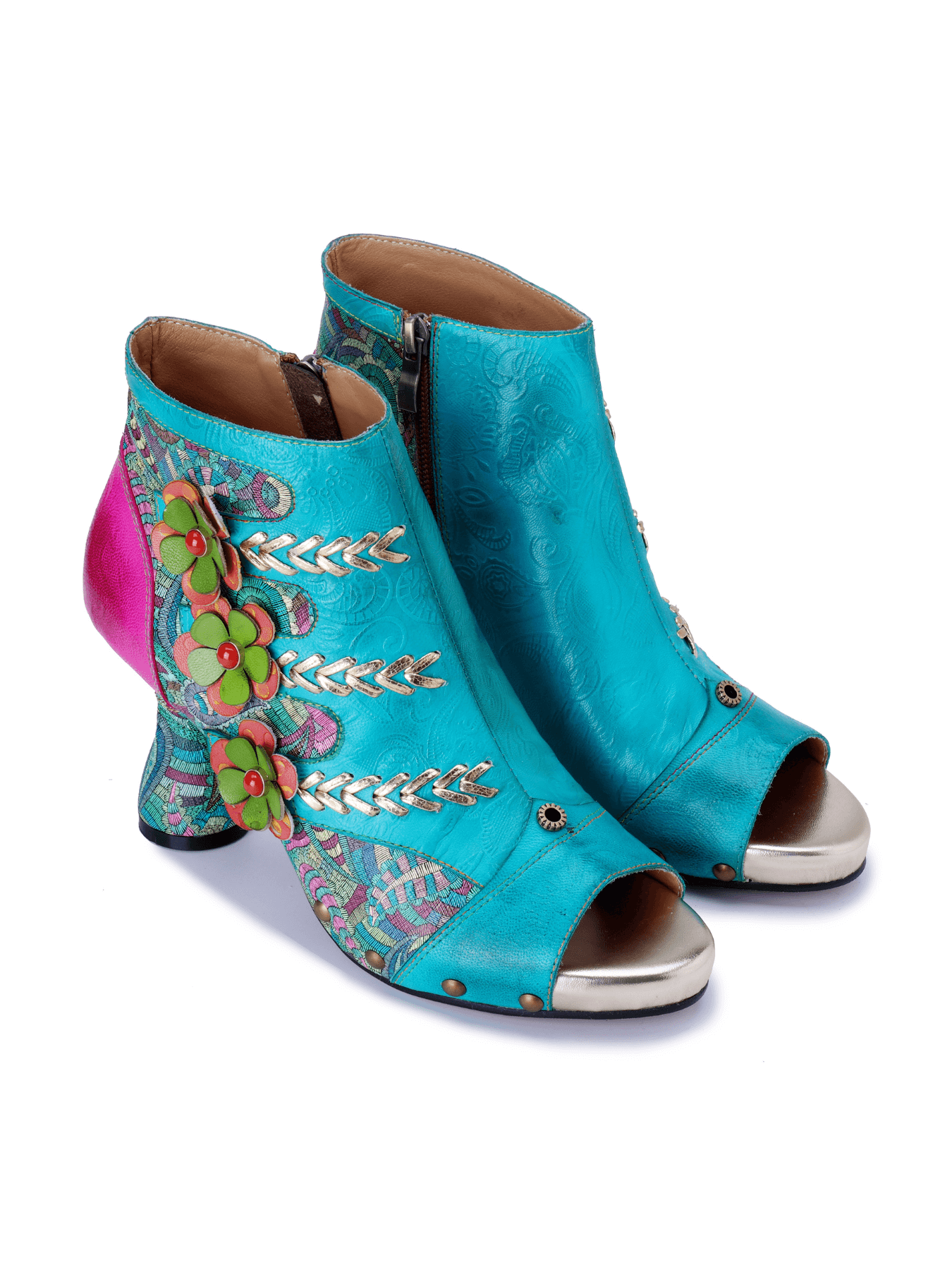 Soffia | Catherine Floral Appliqued Leather Heels