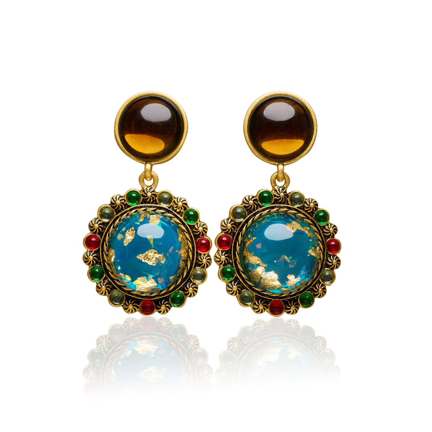 Foil Colored Glaze Gold Plated Drop Earrings