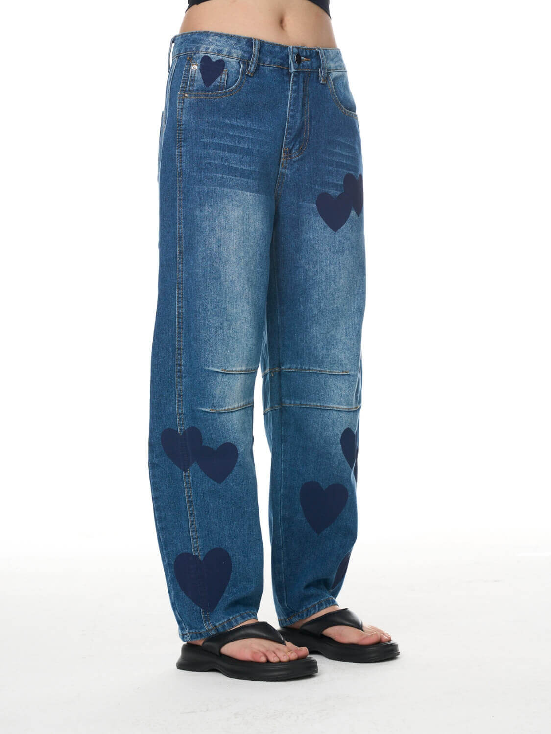 Classic Mid Waisted Barrel Jeans - blue