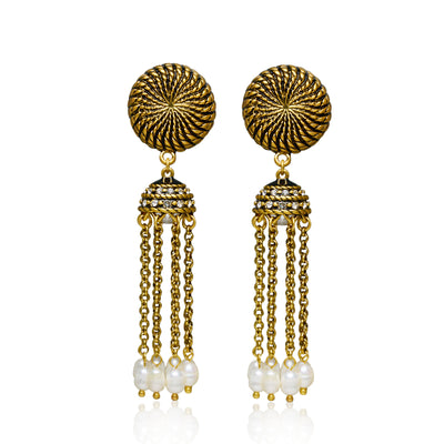 Golden Gatherings Tassel Chain Pearl Earrings