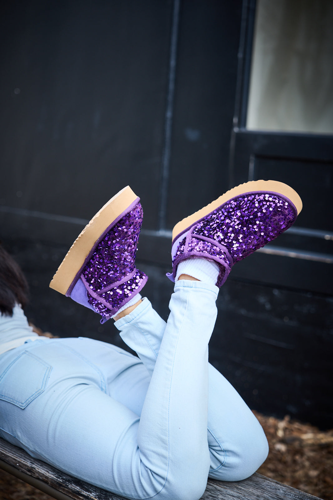 Smaibulun Ugg | Mini Glitter Low Ankle Platform Boots - Purple