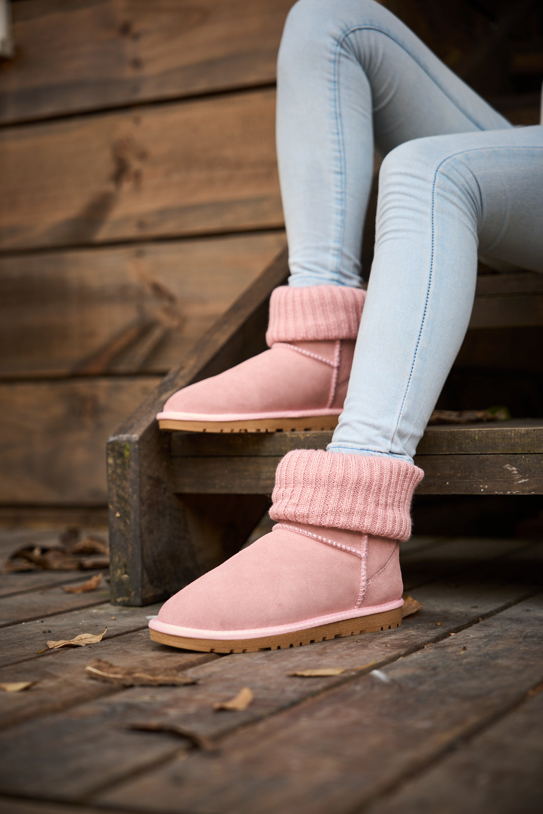 SMAIBULUN Ugg | Ankle Knit Stocking Mini Boots - Pink