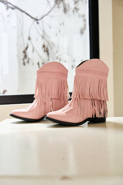 En Bloom | Jelena Fringe Western Cowboy Boots - Pink