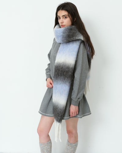 Mohair Gradient Wool Blend Tassel Blanket Scarf - Grey