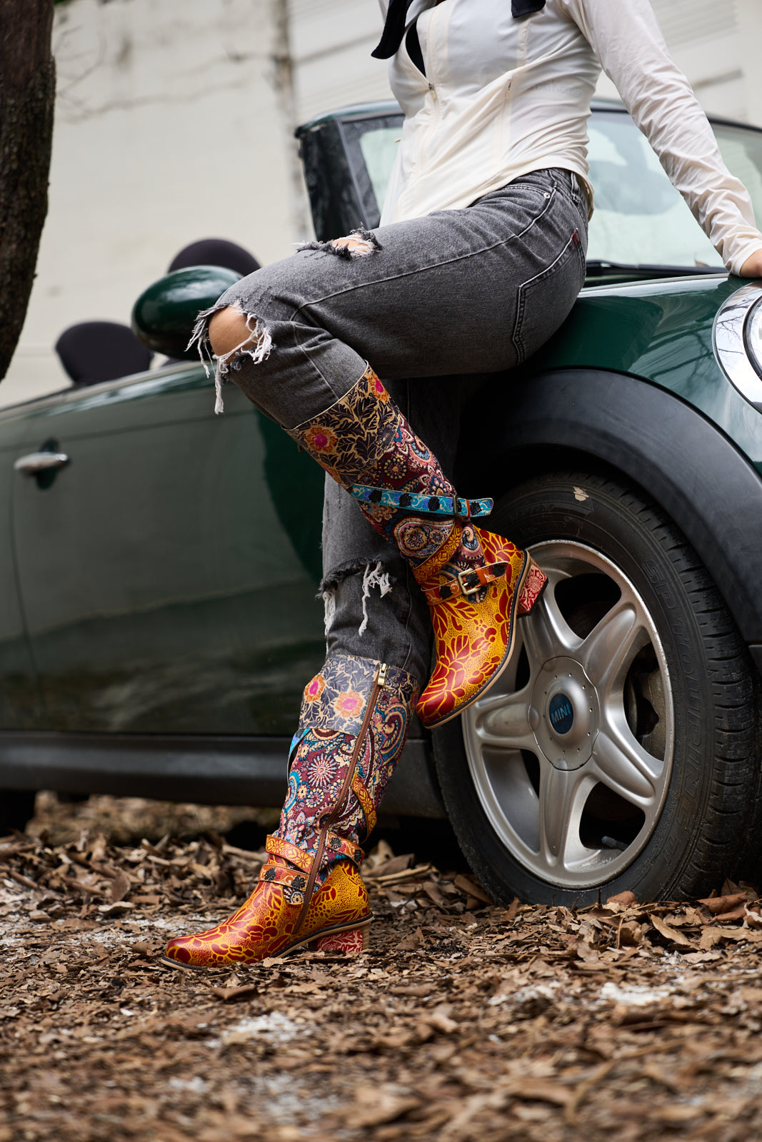 Soffia | Rheana Paisley Floral Jacquard Leather Knee-High Boots