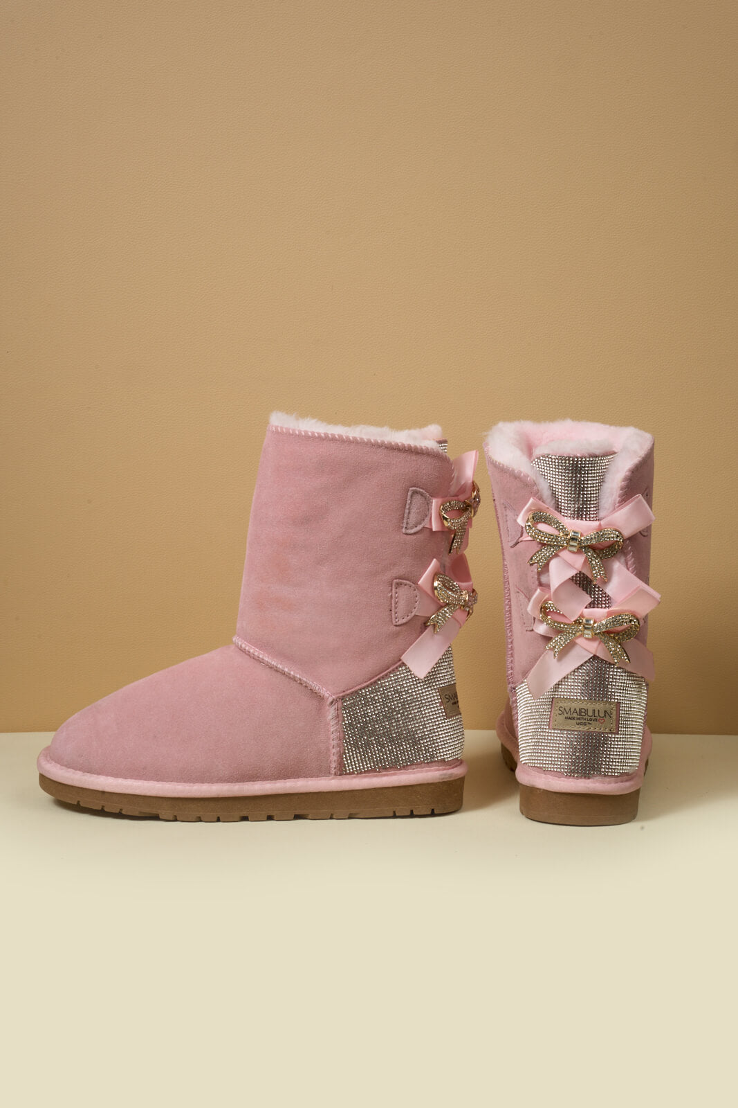 SMAIBULUN Ugg | Rhinestone Dual Bailey Bow Glam Ugg Boots - Pink