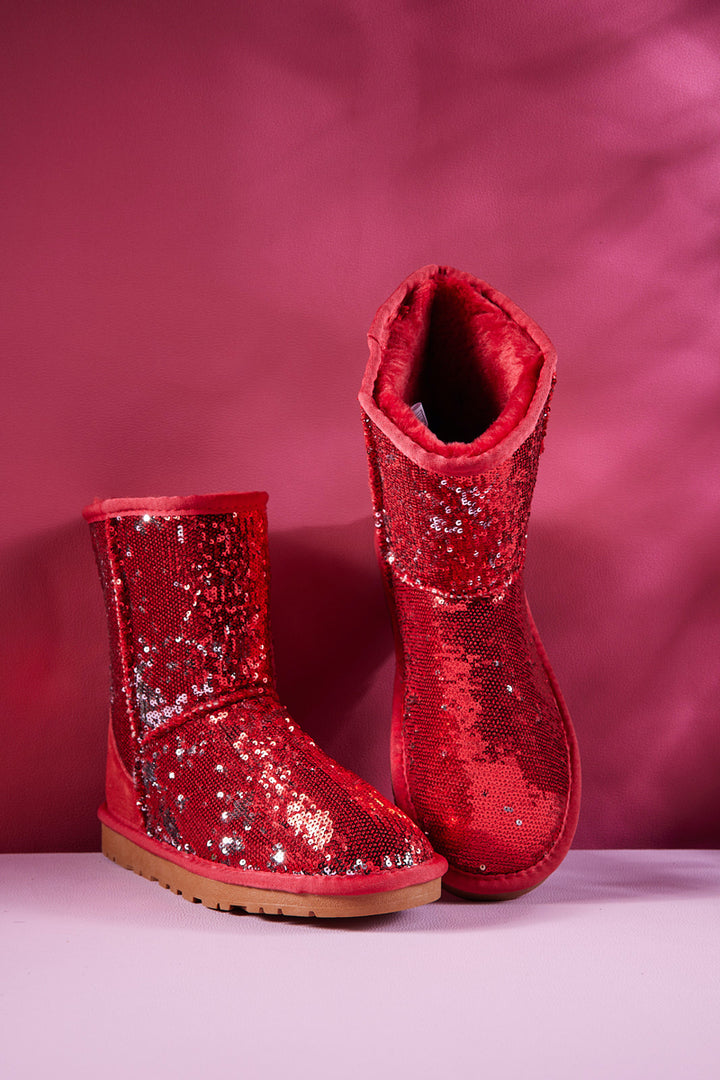 Smaibulun Ugg Dallas Glam Sequin Shearling Boots Red SMAIBULUN