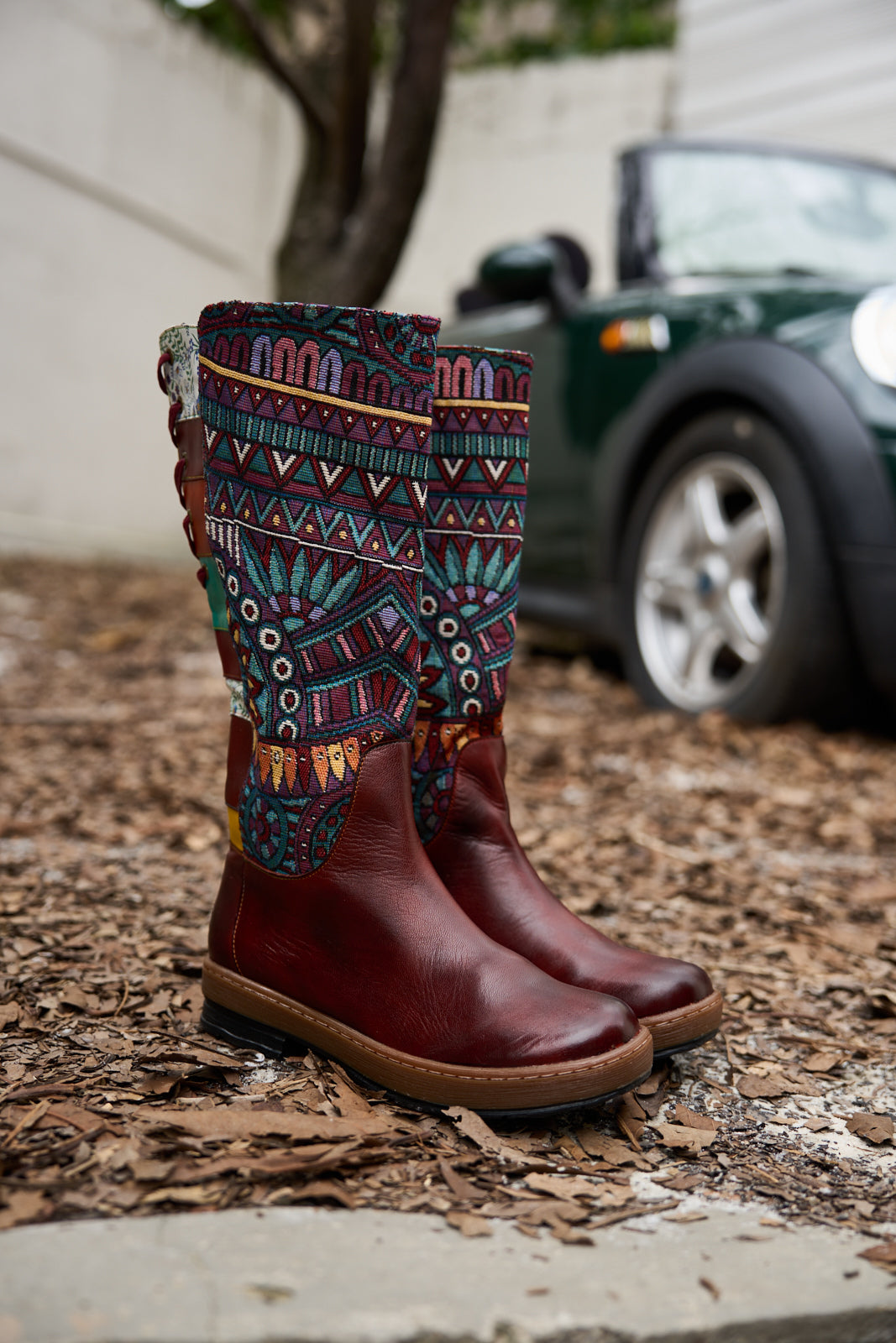 Soffia | Folks Ethnic Embroidery Leather Knee-High Boots