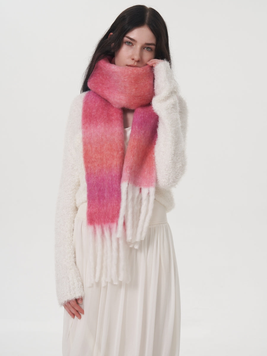 Mohair Gradient Wool Blend Tassel Blanket Scarf - Pink