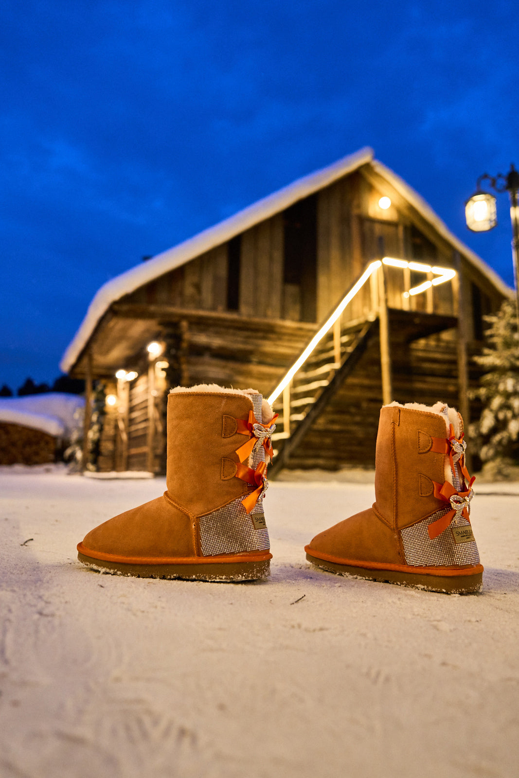 SMAIBULUN Ugg | Rhinestone Dual Bailey Bow Glam Ugg Boots - Orange