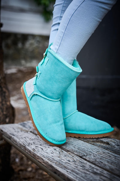 SMAIBULUN Ugg | Rhinestone Dual Bailey Bow Glam Ugg Boots - turquoise