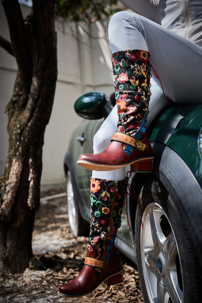 Soffia | Field Dreams Floral Jacquard Leather Knee-High Boots