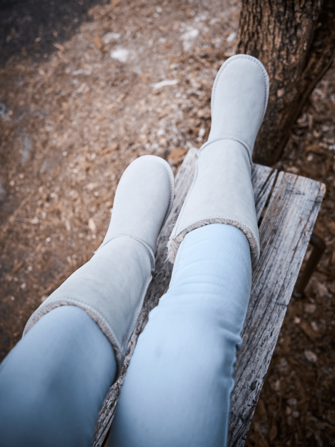 SMAIBULUN Ugg | Rhinestone Ribbon Tri-Tie Bow Suede Boots - pale