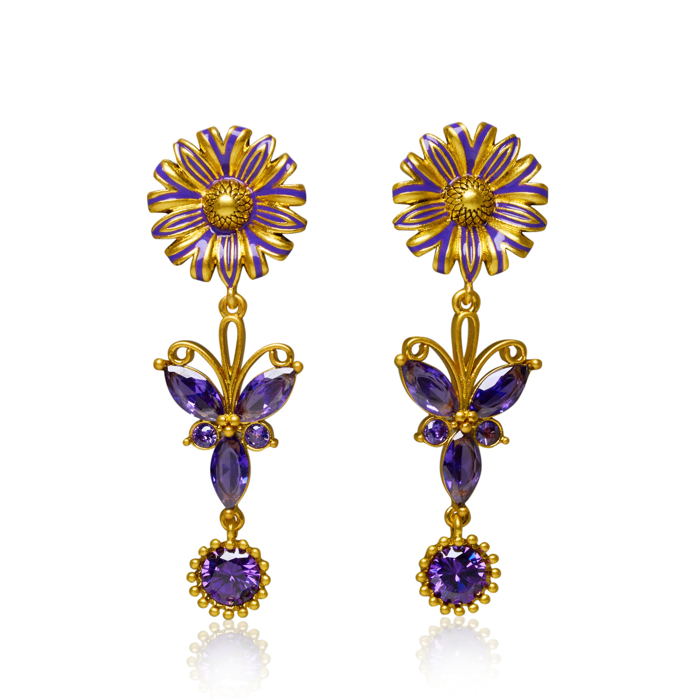 Miena France Enamel Crystal Chandelier Earrings