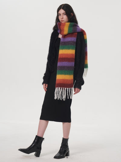 Dopamine Wool Blend Stripe Tassel Blanket Scarf - Multi