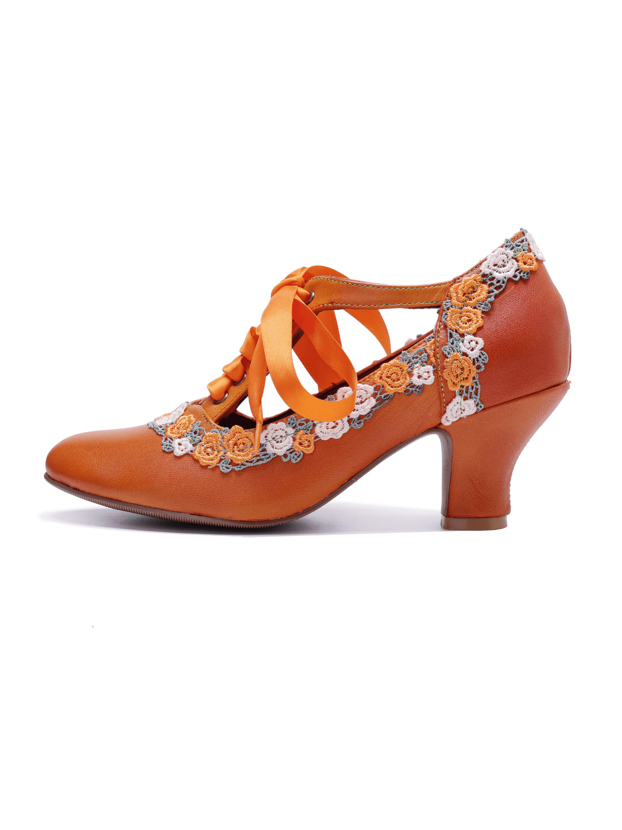 Soffia | Florenza Floral Lace Trim Leather Oxford - orange