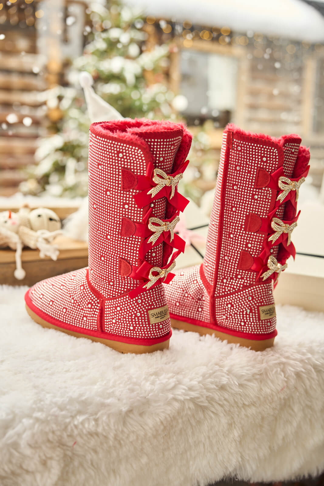 SMAIBULUN Ugg | Swifties Diamond Stage Ribbon Bows Suede Boots - red