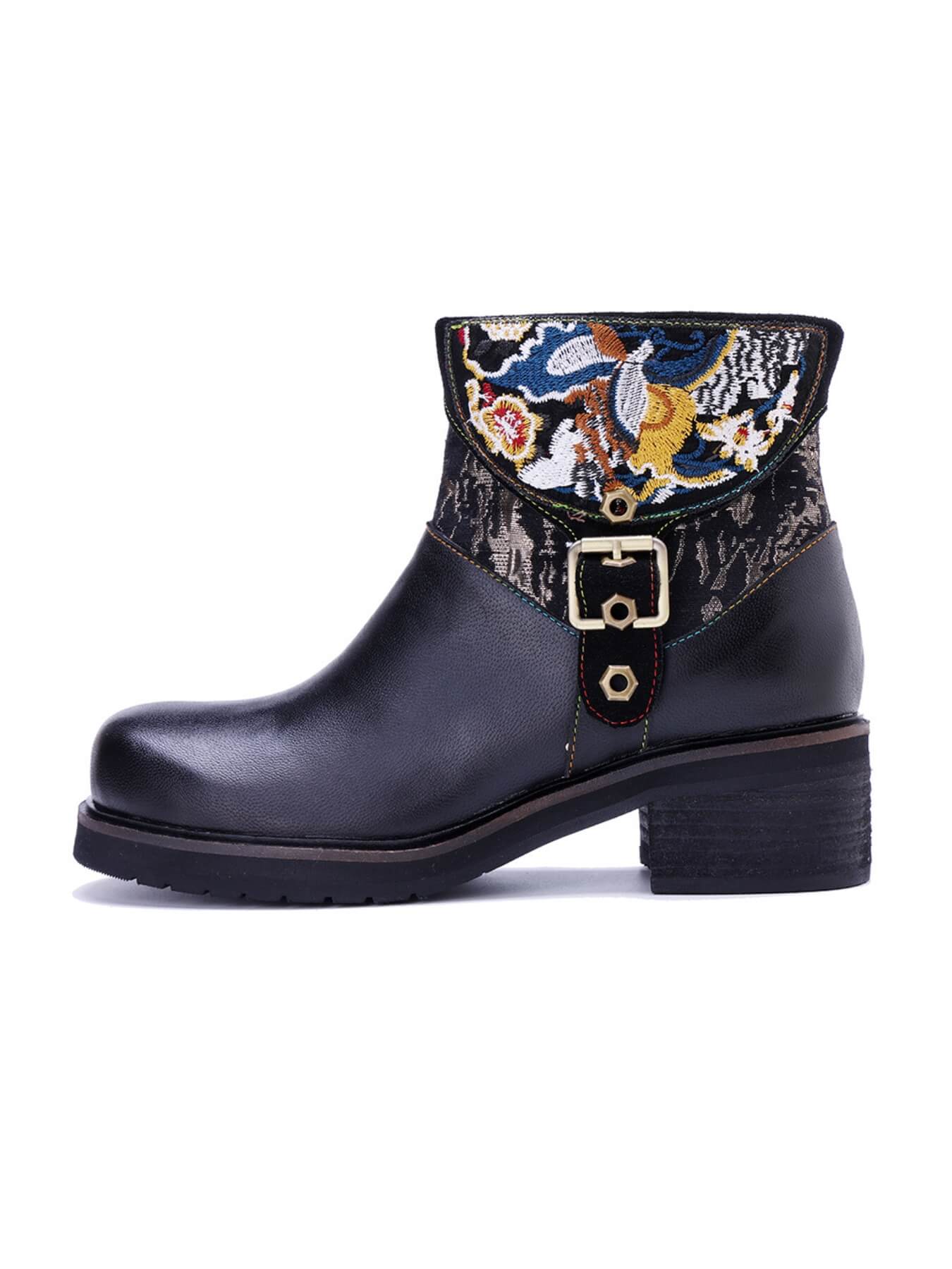 Soffia | Maxxie Leather Embroidered Ankle Bootie