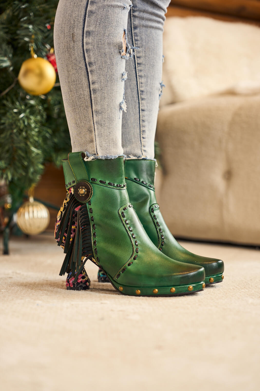 Soffia | Christmas Ocean Breeze Tassel Leather Ankle Boots