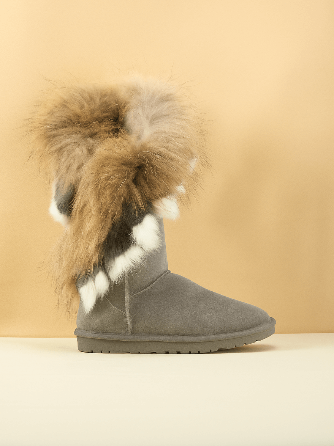 SMAIBULUN Ugg | Faux Fur Wool Lined Grazing Calf Boots - grey