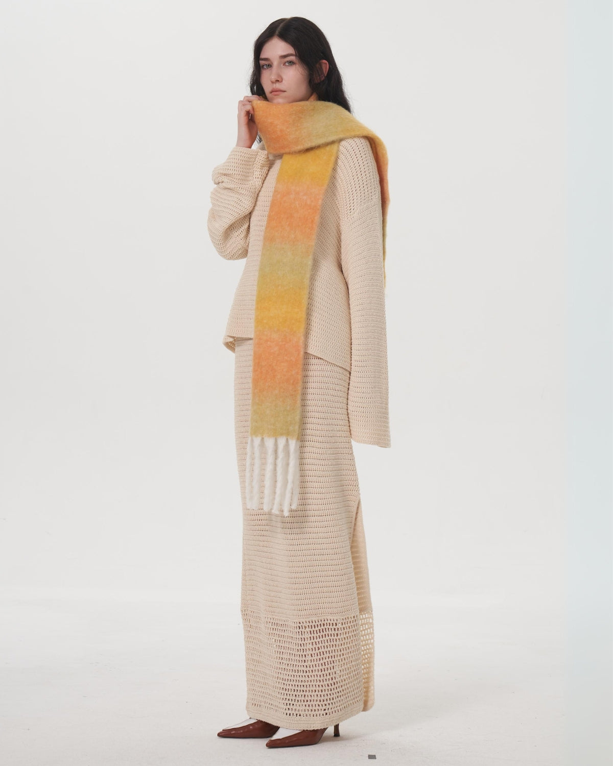 Mohair Gradient Wool Blend Tassel Blanket Scarf - Yellow