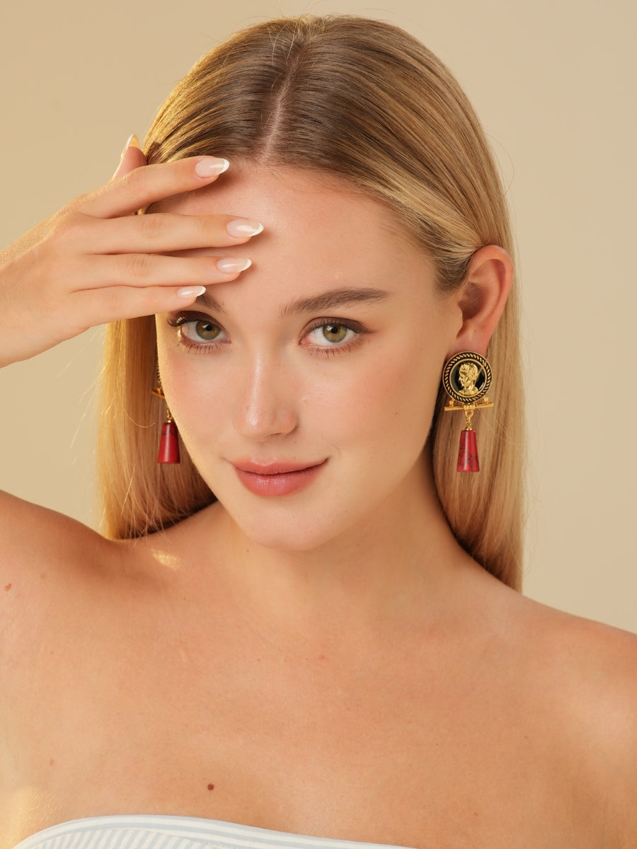 Cameo Avatar Relief Gold Plated Drop Earrings