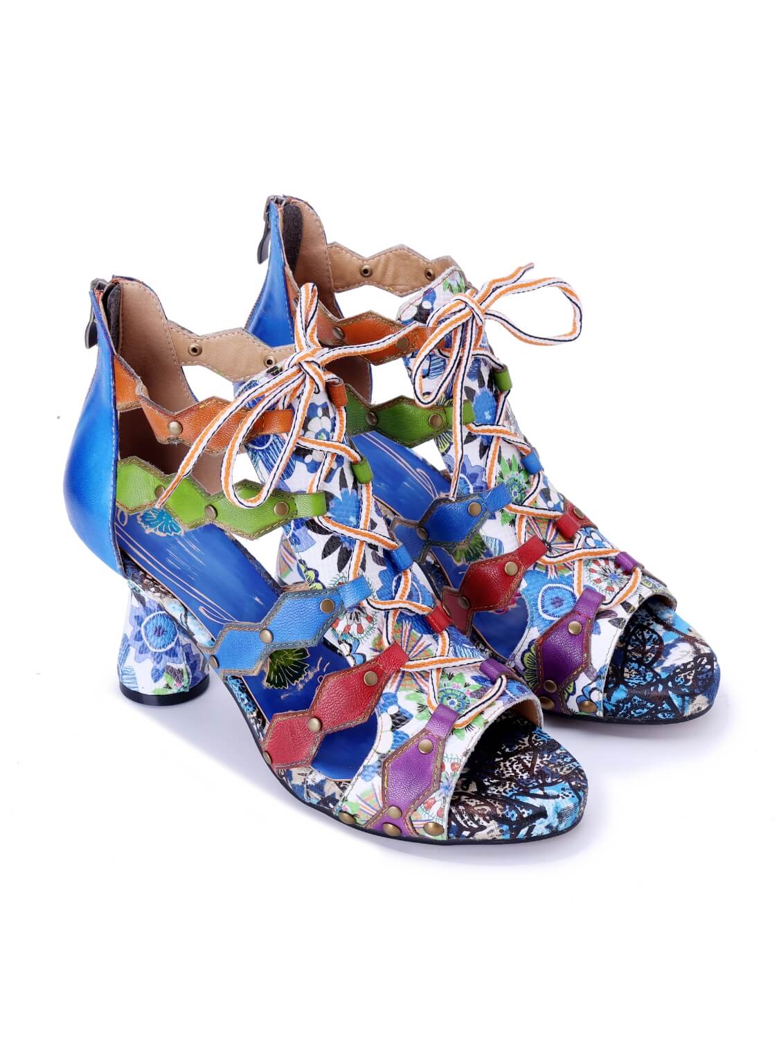 Soffia | Modern Day Color Leather Studded Heels