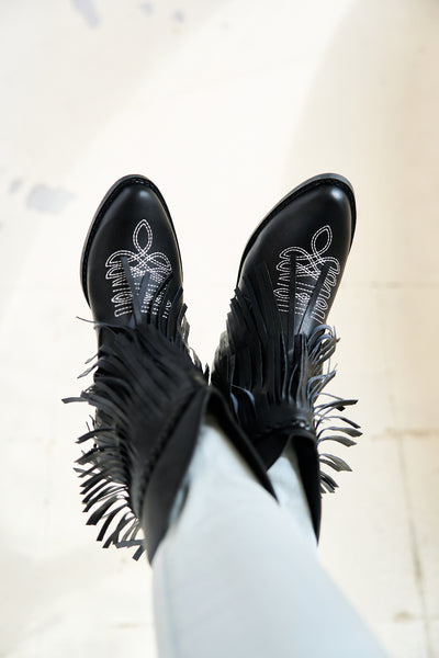 En Bloom | Jelena Fringe Western Cowboy Boots - Black