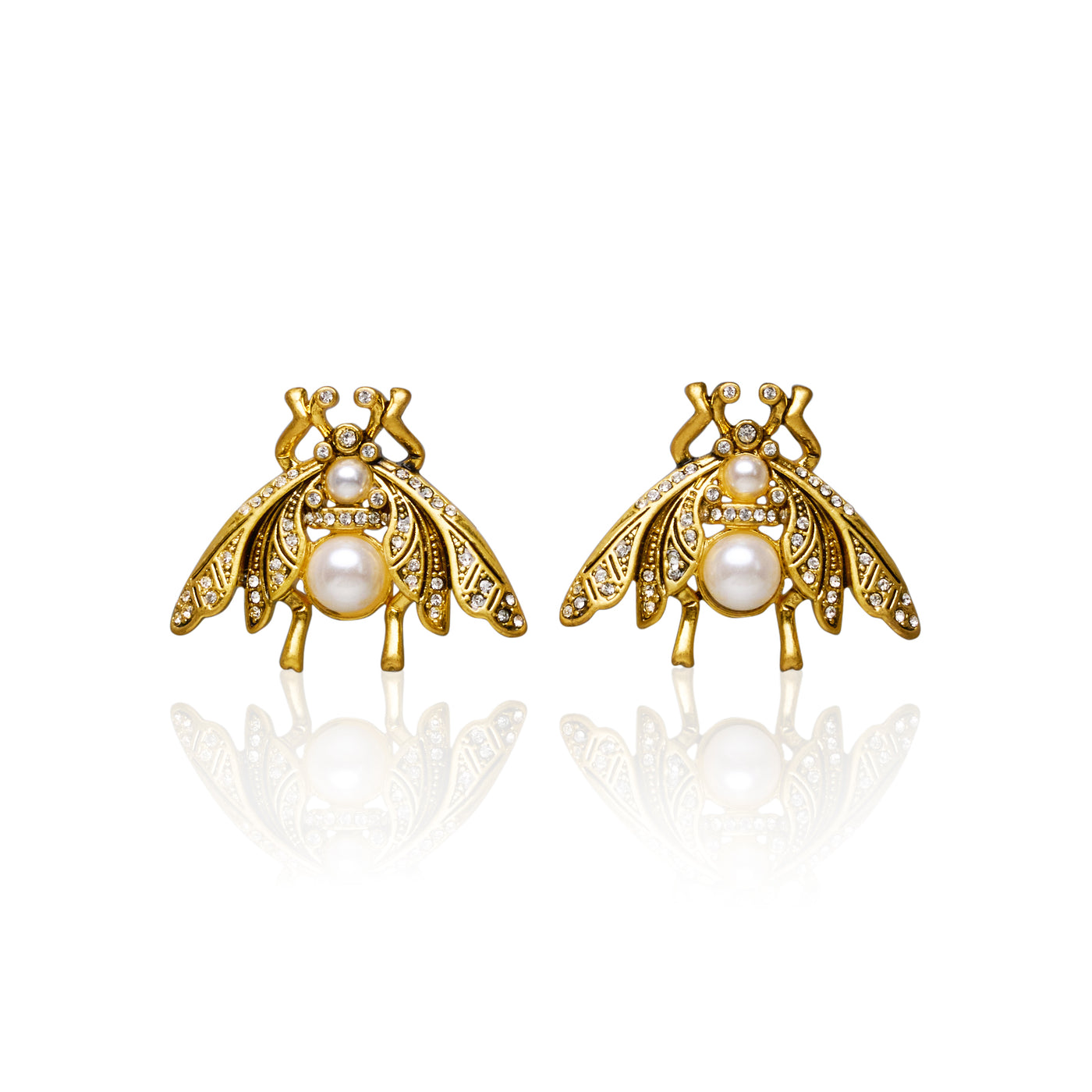 Cicada Pearl Rhinestone Embellished Stud Earrings