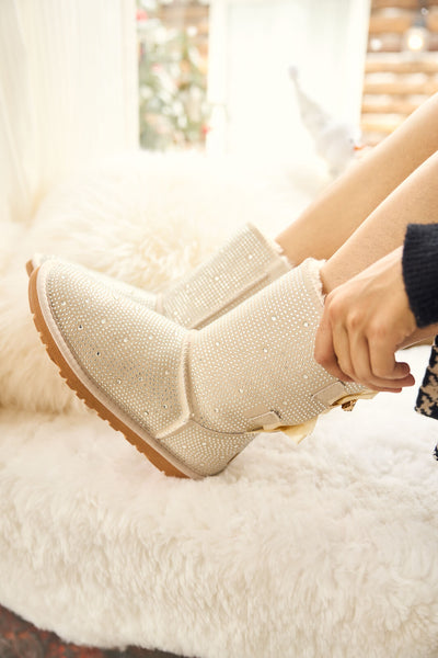 SMAIBULUN Ugg | Tay Tay Shine On Stage Diamond Bows Suede Boots - cream