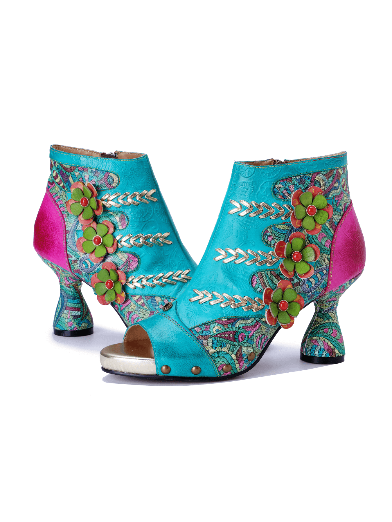 Soffia | Catherine Floral Appliqued Leather Heels