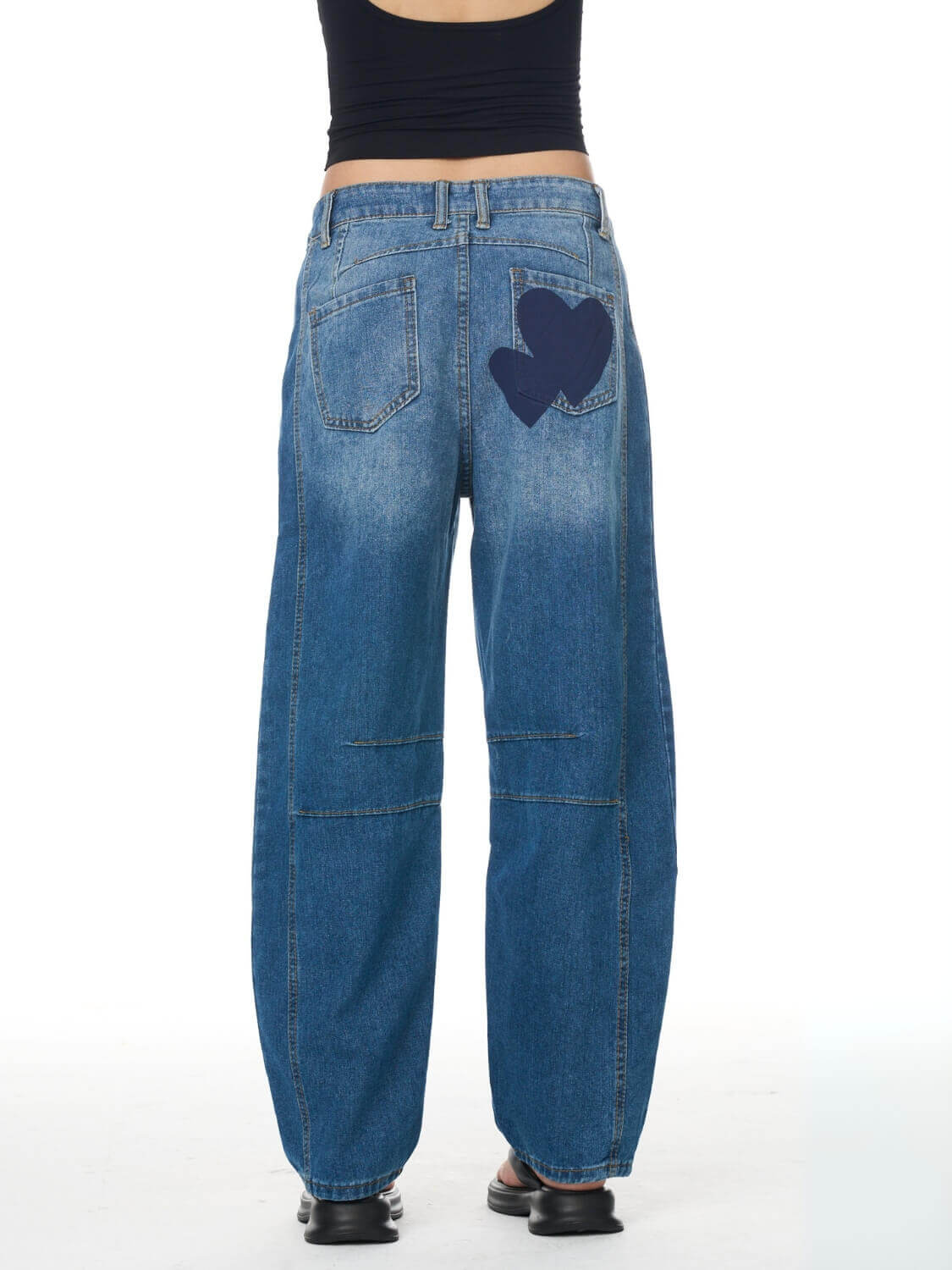Classic Mid Waisted Barrel Jeans - blue