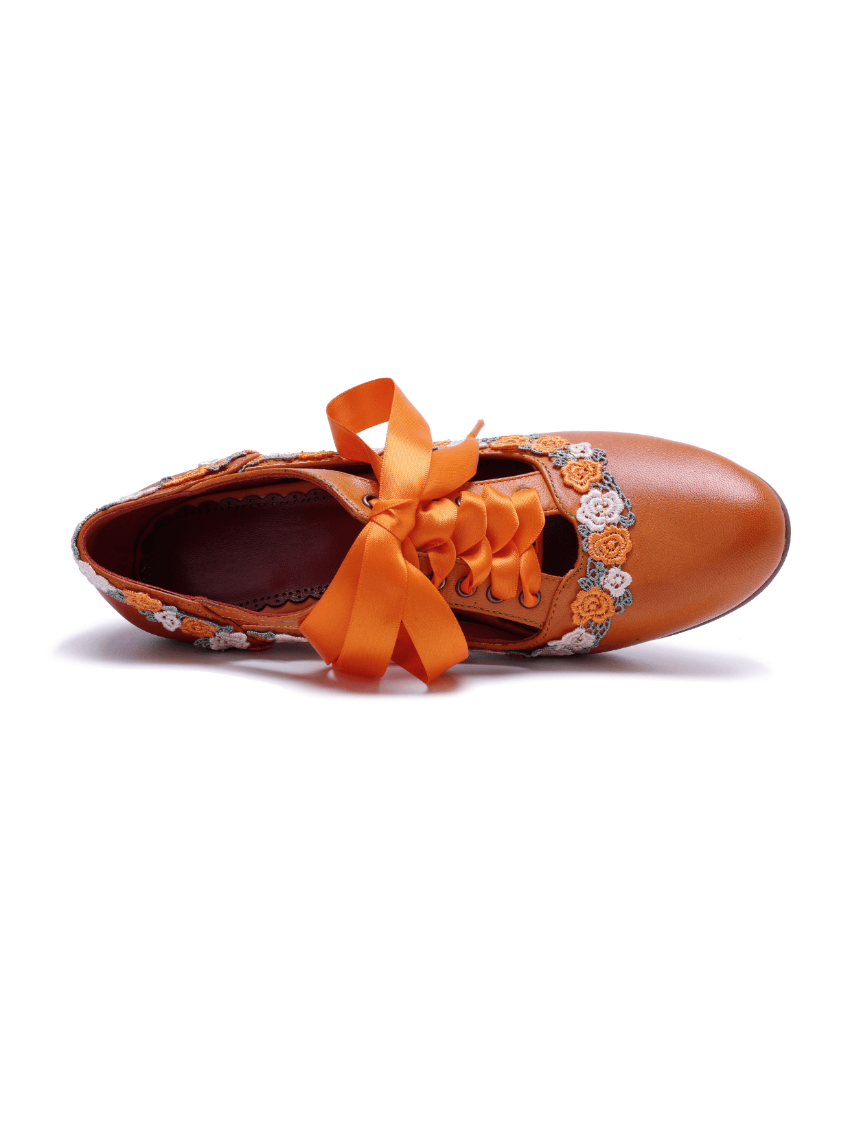 Soffia | Florenza Floral Lace Trim Leather Oxford - orange