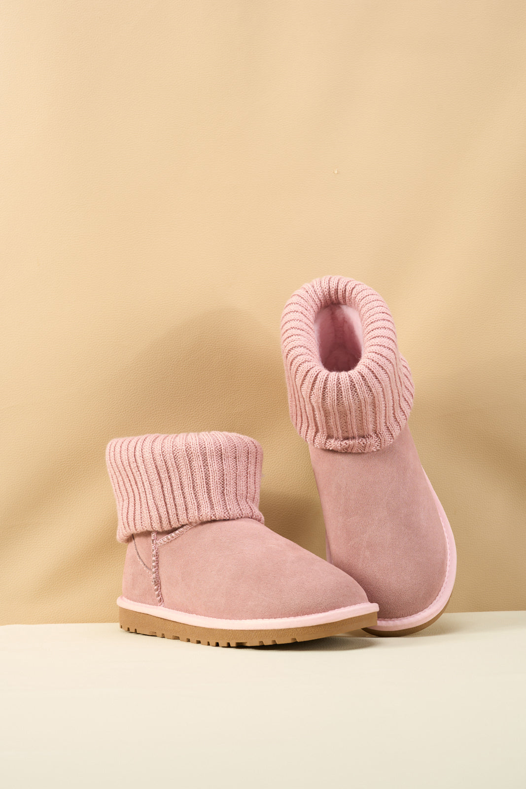 SMAIBULUN Ugg | Ankle Knit Stocking Mini Boots - Pink