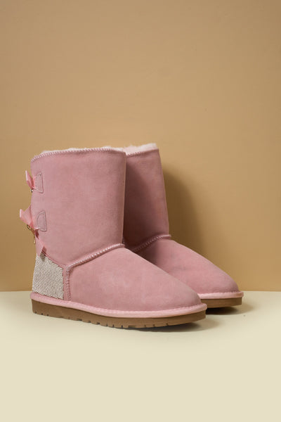 SMAIBULUN Ugg | Rhinestone Dual Bailey Bow Glam Ugg Boots - Pink