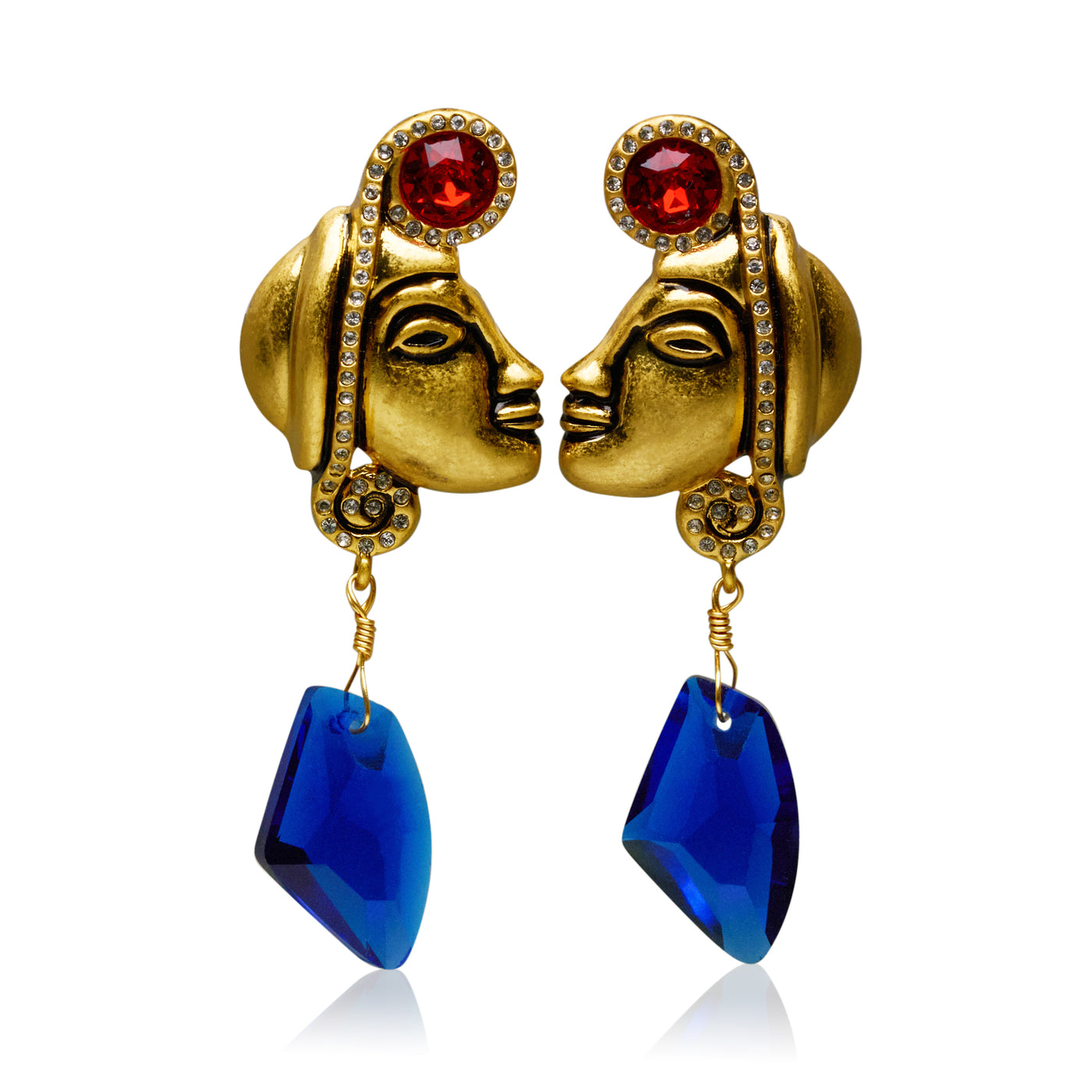 Maya Totem Avatar Gold Plated Sapphire Drop Earrings