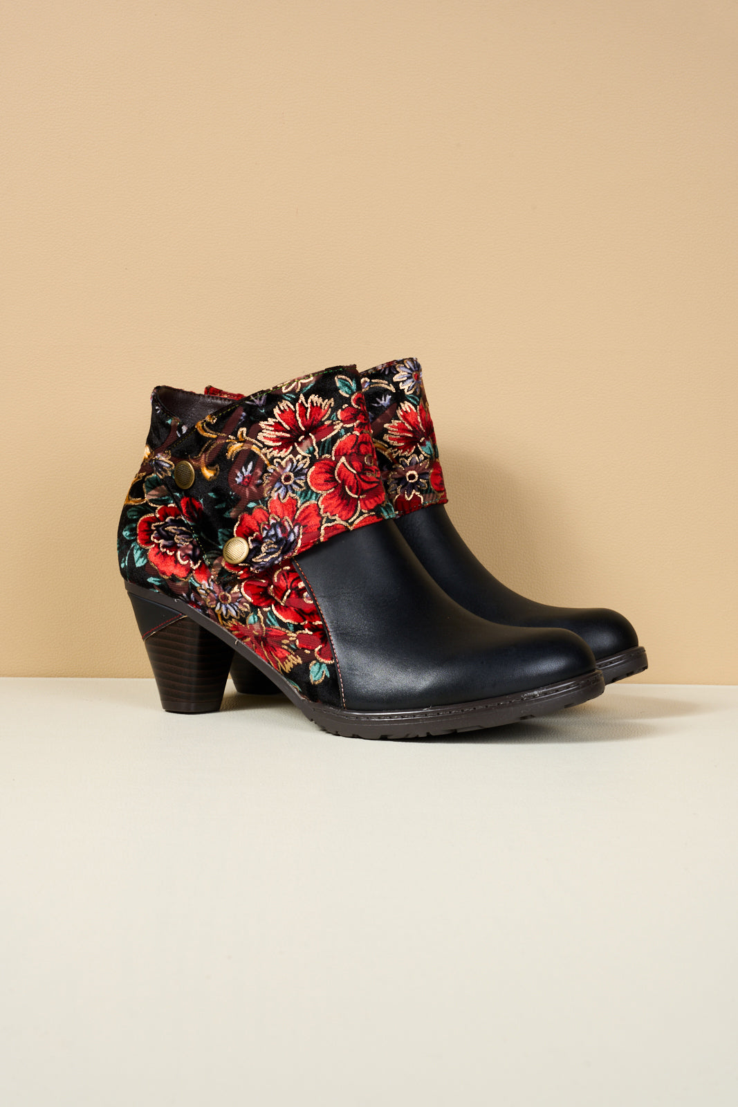 Soffia | Miena Floral Jacquard Leather Ankle Boots