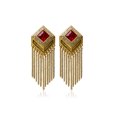 Audrey Tassel Chain Ruby Rhinestone Earrings