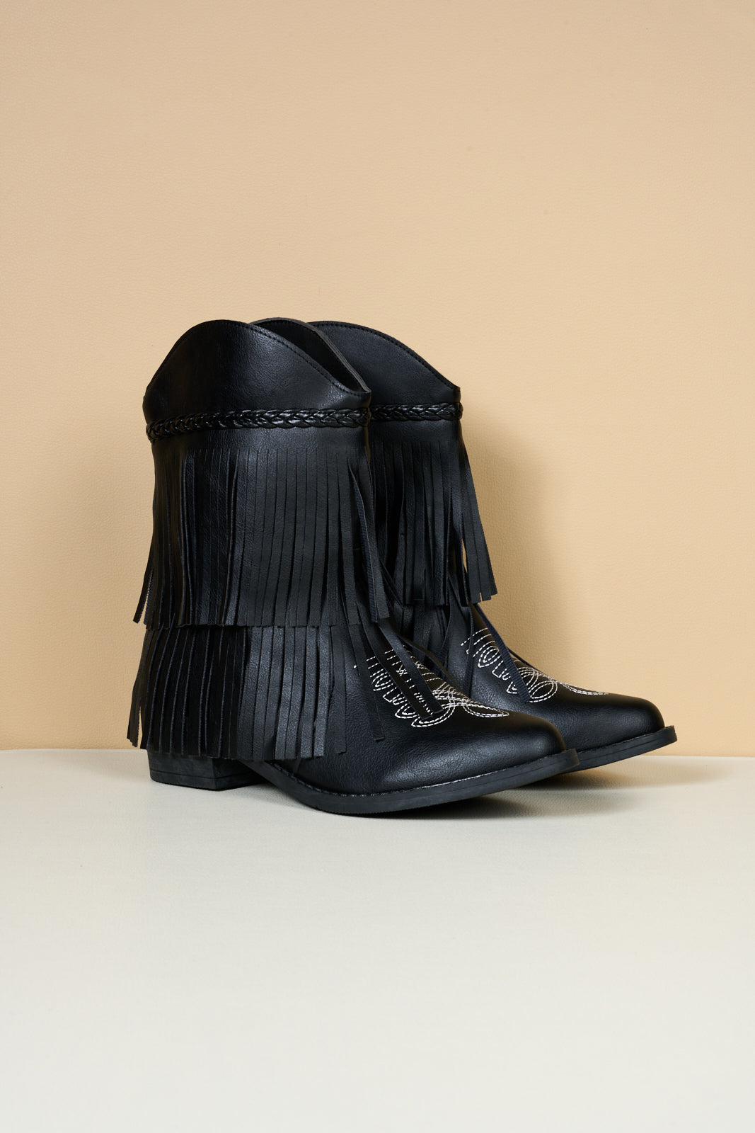 En Bloom | Jelena Fringe Western Cowboy Boots - Black