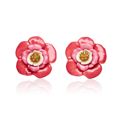 Hawaii Hibiscus Brushed Enamel Stud Earrings