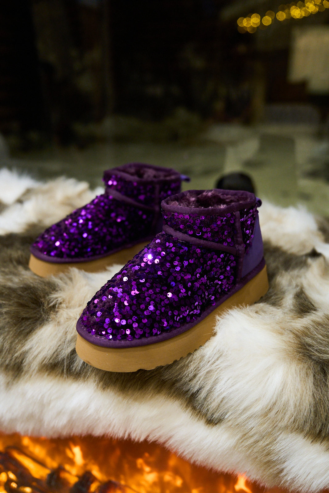 Smaibulun Ugg | Mini Glitter Low Ankle Platform Boots - Purple