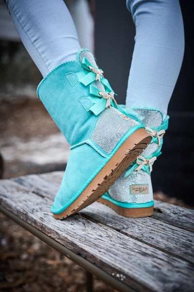 SMAIBULUN Ugg | Rhinestone Dual Bailey Bow Glam Ugg Boots - turquoise