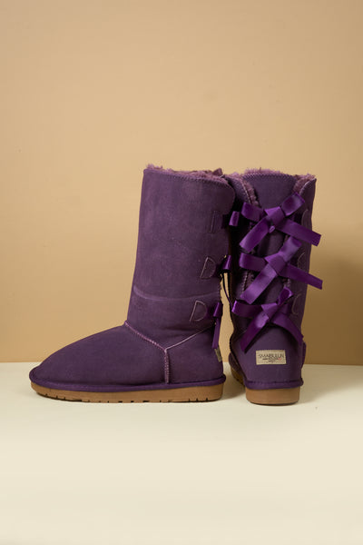 SMAIBULUN Ugg | Tri Ribbon Bow Suede Boots - Purple