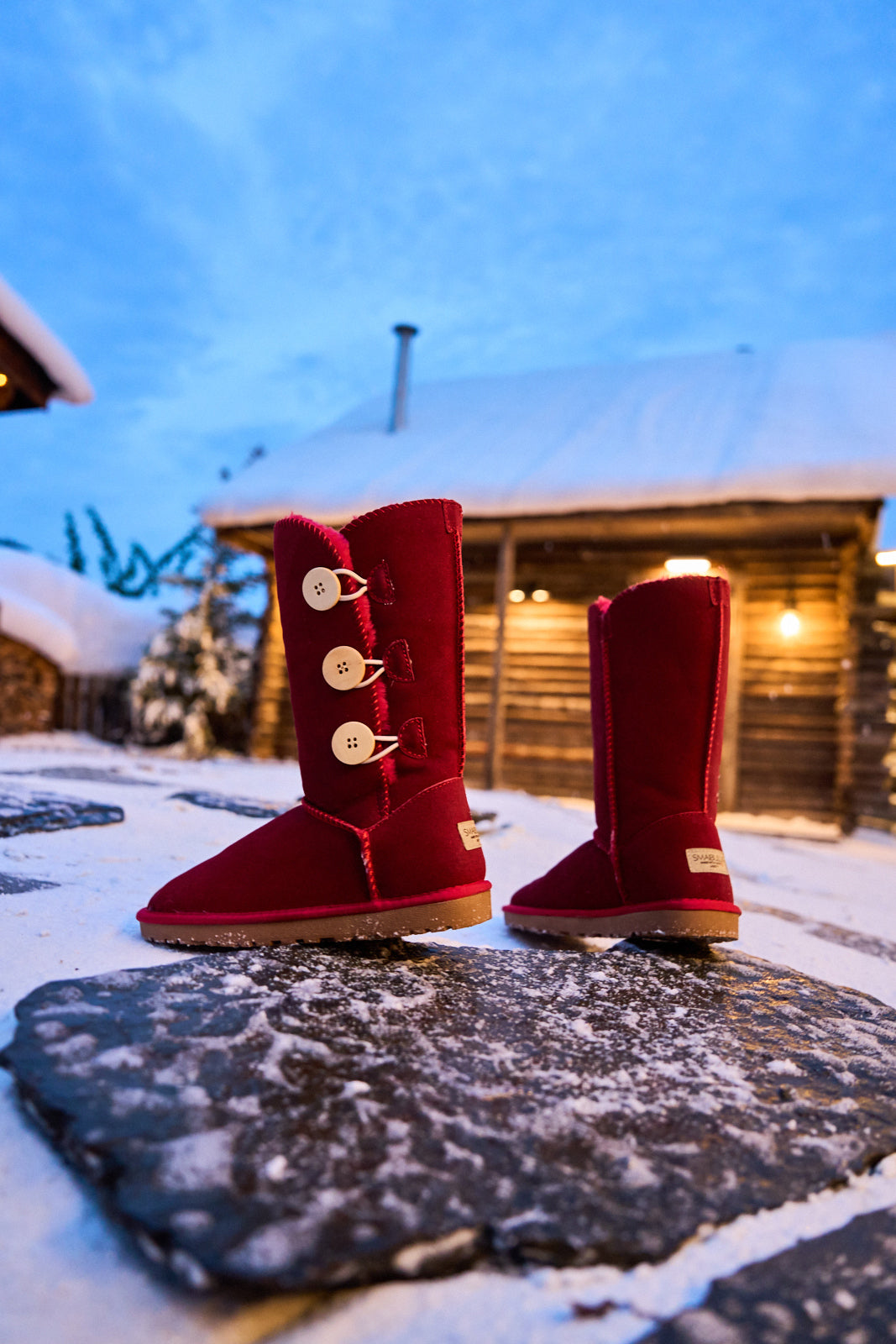 SMAIBULUN Ugg | Side Button Faux Fur-Lined Leather Suede Boots - red